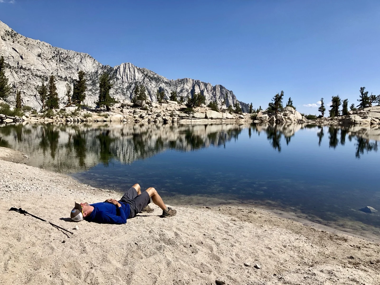 Resting at Lone Pine Lake on the descent from the Mount Whitney Summit, August 2018